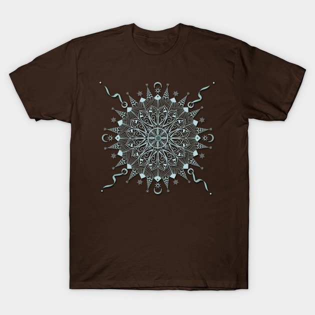 Aqua Leaf Mandala T-Shirt by DISmithArt